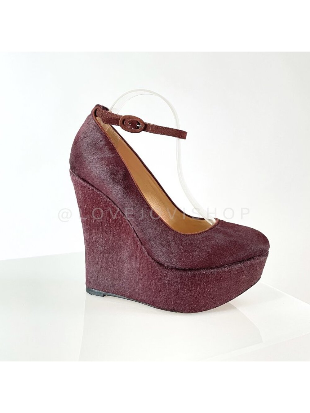 Collectors | Alexandre Birman Poneyhair Wedge Heels | Burgundy Wine Ankle Strap
